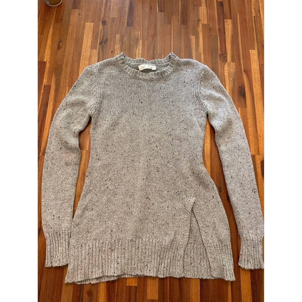 RD Style Sweater Womens Small Gray Excellent Side Slit Speckled Knit Crewneck